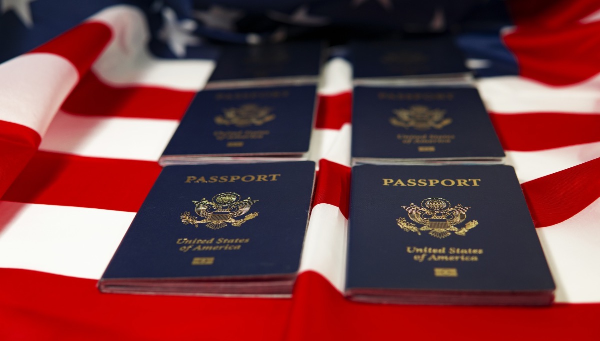 Passport on US flag